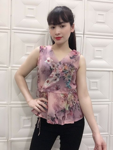 Áo lụa giấy vạt chéo nơ eo xinh xắn