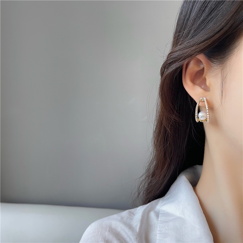 Bông tai/ Hoa tai hợp kim đính 1 hạt lớn phong cách Hàn Quốc