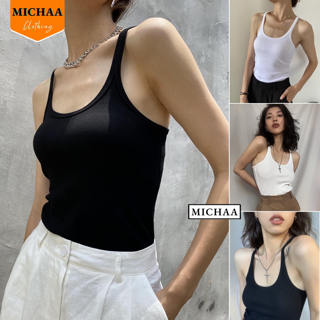 Áo Thun Ba lỗ HAI DÂY NHỎ DÁNG DÀI Nữ Trơn Ôm Body Chất Tốt, Áo CRT Kiểu nữ ôm thun gân mềm mát MICHAA