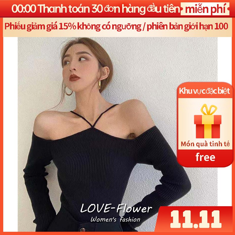 Áo dệt kim hở vai cổ yếm thời trang Hàn Quốc | BigBuy360 - bigbuy360.vn