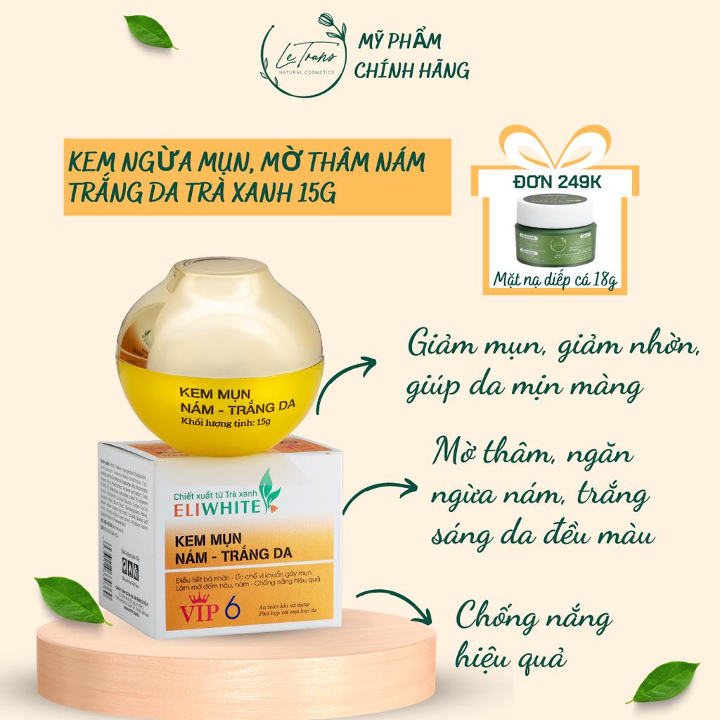 Kem ngừa mụn mờ thâm nám trắng da EliWhite trà xanh 15g chính hãng