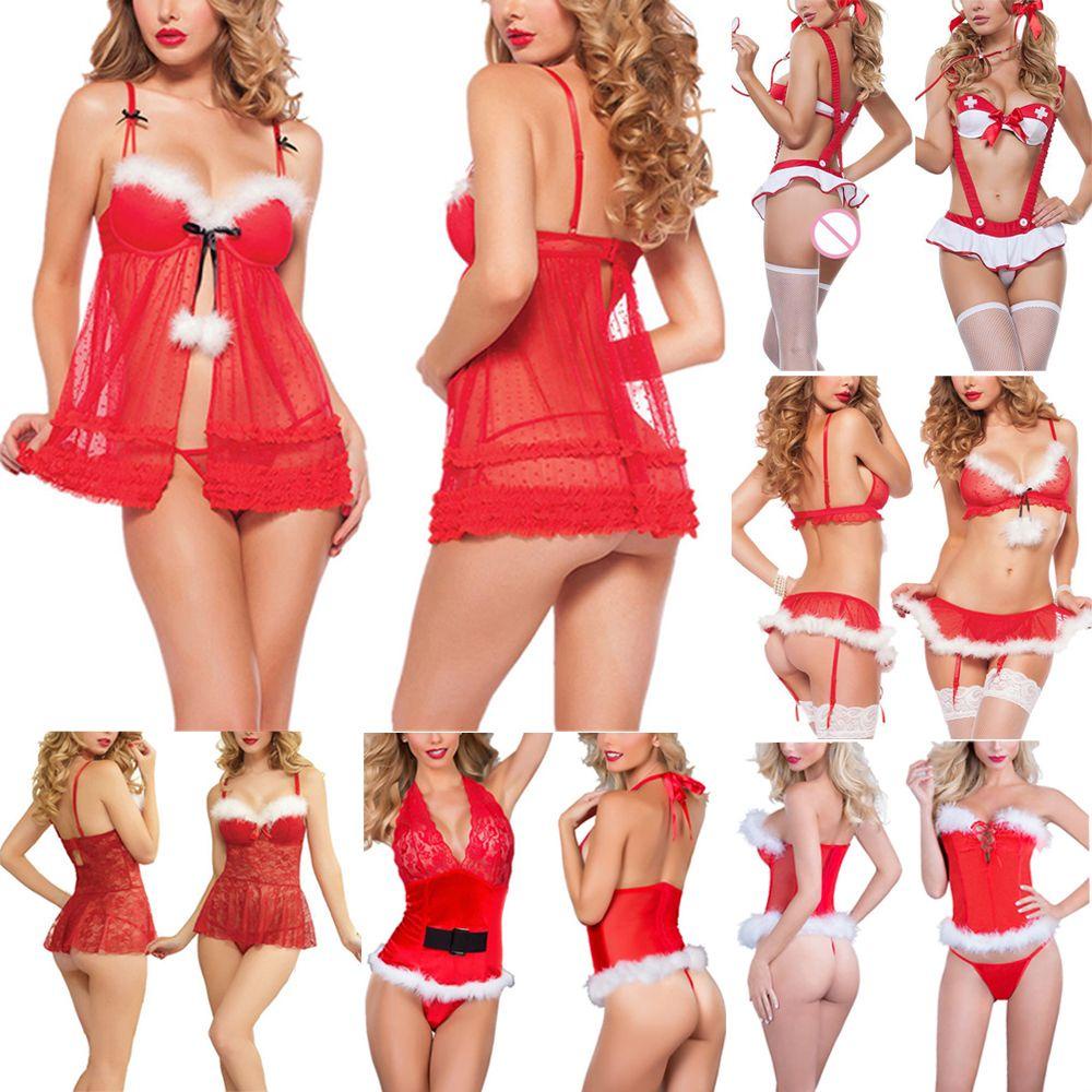 Bộ Đồ Ngủ Bodysuit Màu Đỏ Phong Cách Giáng Sinh Gợi Cảm
