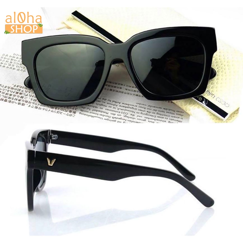 Kính mát chống tia UV, chống bụi chữ V K0136 gọng nhựa vuông unisex nam nữ kính râm phong cách thời trang