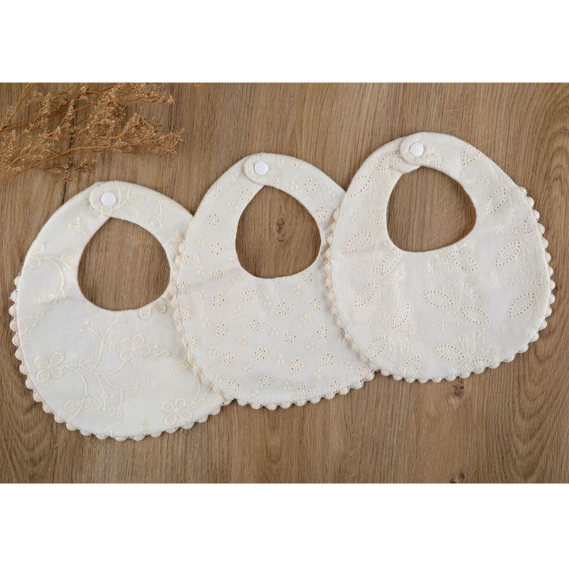 Yếm Ăn Cotton Thêu Hoa Xinh Xắn Cho Bé Sơ Sinh