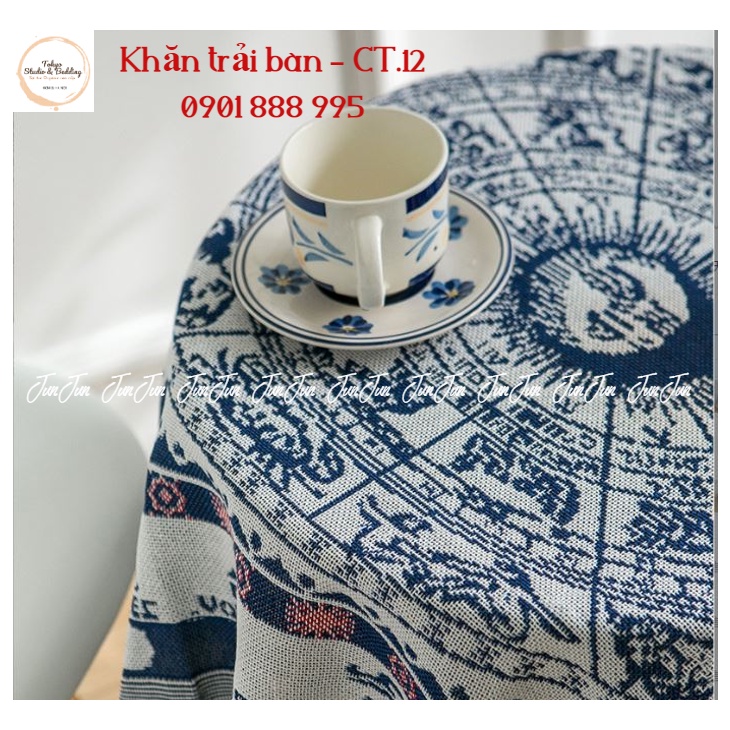 H12_Khăn trải bàn hình chữ nhật/bàn tròn cotton và lanh Morandi phong cách Bắc Âu