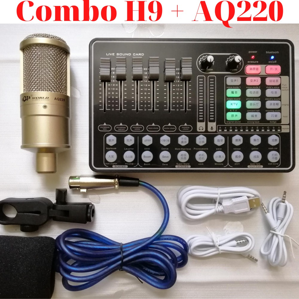 [Giá Sốc] Combo Micro Thu Âm AQ220 + Soundcard H9 - Hàng Chất Lượng Bảo Hành 1 Đổi 1