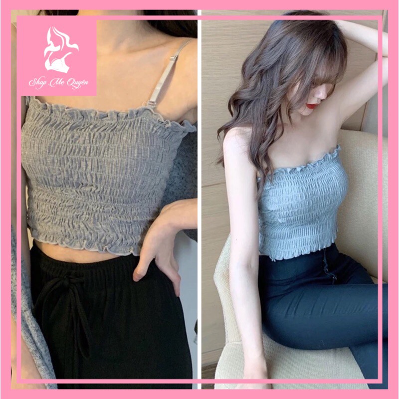 Áo bra 2 dây- bra ống croptop nhún bèo kèm mút lót cực xinh