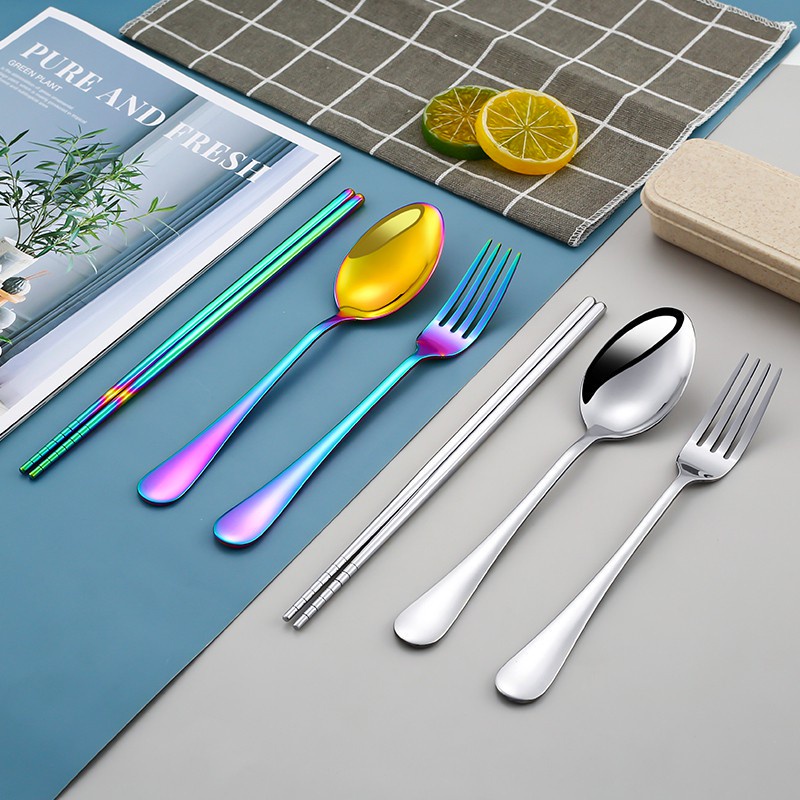 Set đôi đũa muỗng nĩa KATELV 3 trong 1 thép không gỉ tiện lợi