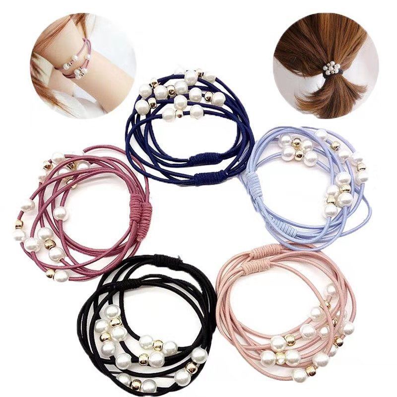 Set 10 Dây Cột Tóc Co Giãn Đính Ngọc Trai Thời Trang Cho Nữ