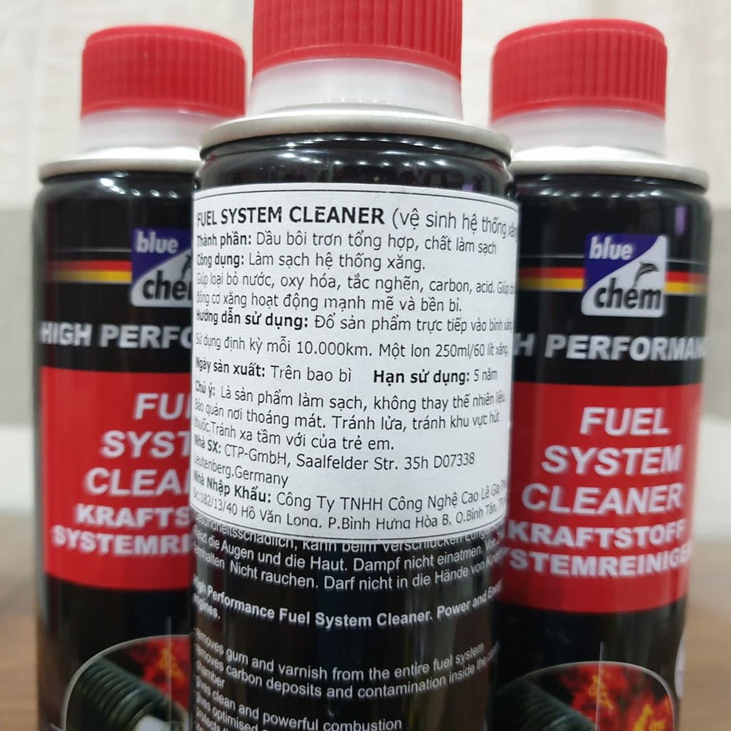 [Rẻ vô địch] Dung dịch vệ sinh buồng đốt kim phun,hệ thống nhiên liệu Bluechem Fuel System Cleaner 250ml đến từ Đức