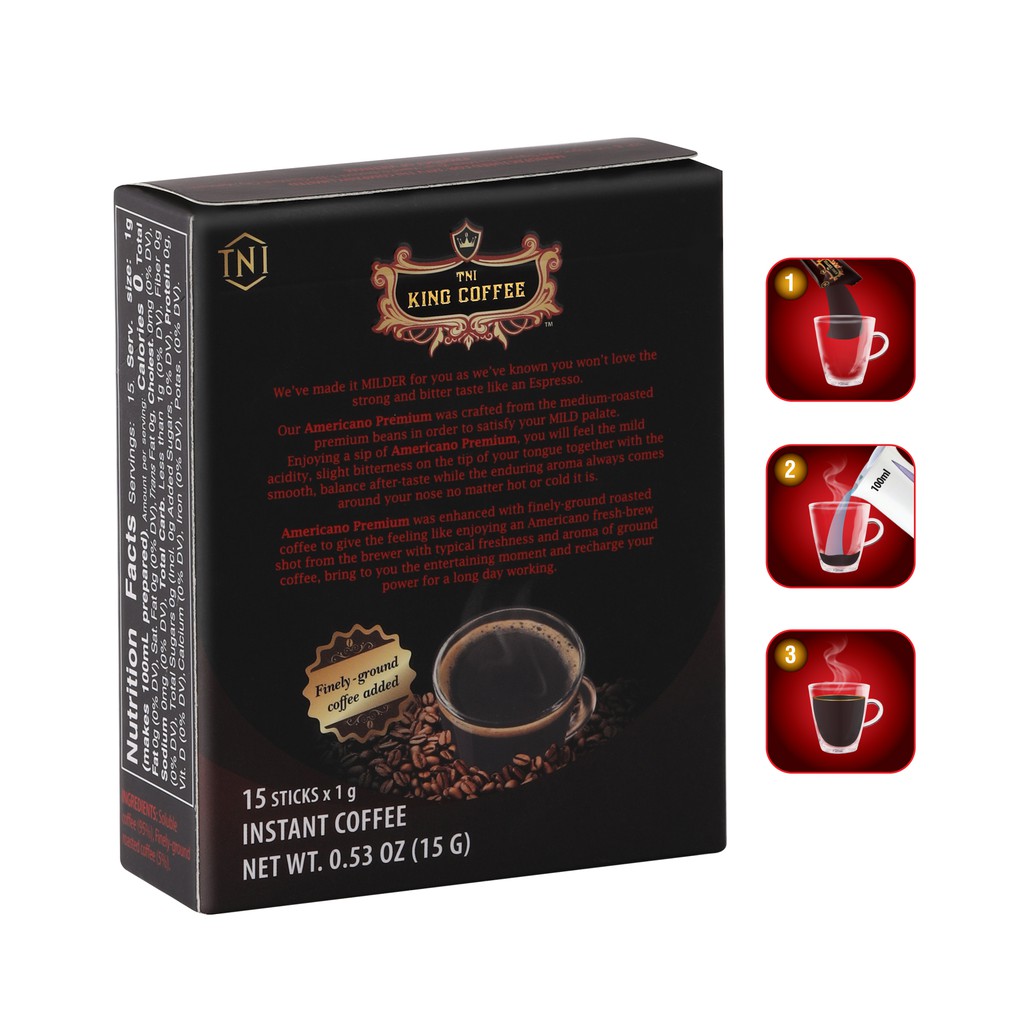 Combo 6 Cà Phê Hòa Tan Americano KING COFFEE - Hộp 15 gói x 1g