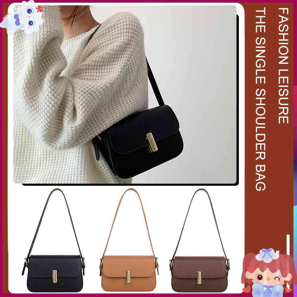 ✿Mars144✿Túi Xách Da Mini Kẹp Nách Màu Trơn Phong Cách Retro✿