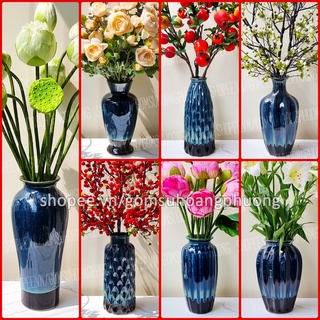 Lọ hoa gốm sứ men hỏa biến xanh vân đá Bát Tràng cỡ lớn