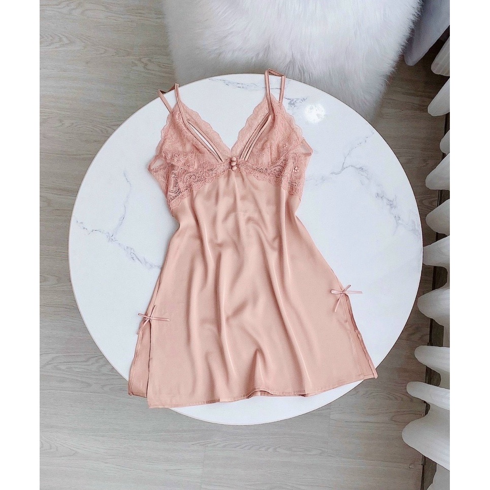 Váy ngủ lụa hai dây bản to - Hàng QCCC - SP034