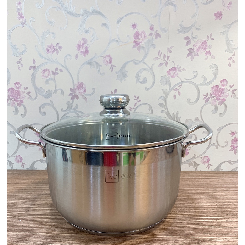 Nồi luộc gà FiveStar inox 430 nắp kính, tặng 2 muỗng canh (26cm / 28cm / 30cm / 32cm), 3 đáy dùng bếp từ, hồng ngoại,gas