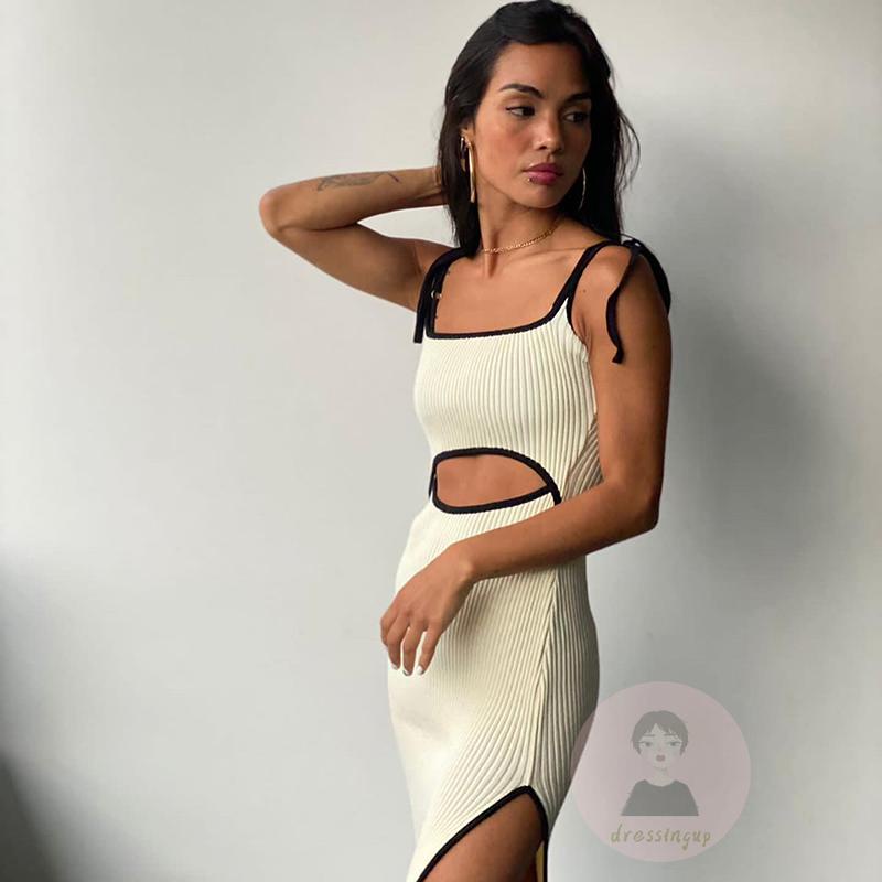 Đầm Hai Dây Xẻ Tà Dáng Ôm Màu Sắc Tương Phản Thời Trang Cho Nữ