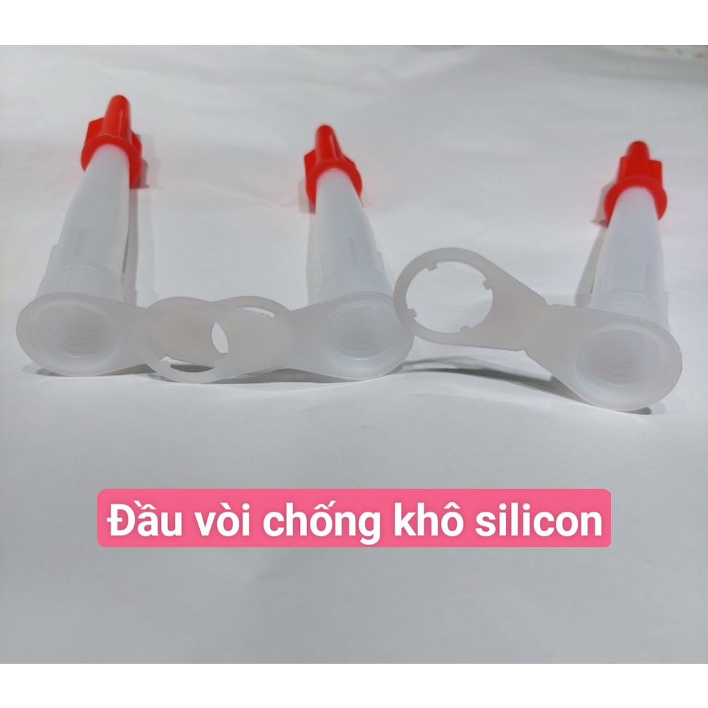 Combo 3 vòi bơm silicon ,  vòi keo silicon chống khô đầu silicon giúp bảo quản đc keo lâu, vòi silicon chống khô đầu