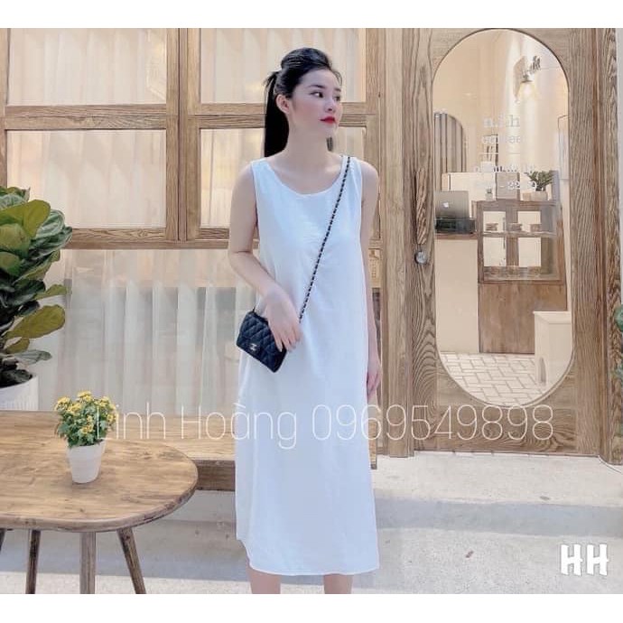 Đầm maxi 2 dây bản to - Dáng suông rộng đan chéo lưng chất đũi lụa nhẹ mềm mát - CM Fashion