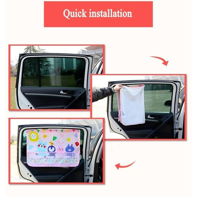 Tấm Che Nắng Cho Cửa Sổ Xe Hơi Kèm Túi Lưới Chống Tia UV Họa Tiết Hoạt Hình Dễ Thương Kèm Móc Treo Tiện Dụng Cho Sedan SUV