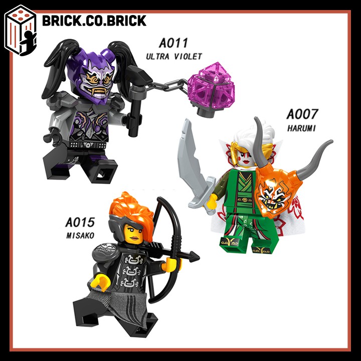 A007 A011 A015 - Đồ chơi lắp ráp minifigures nhân vật lego ninja đeo mặt nạ ultra violet, harumi, misako