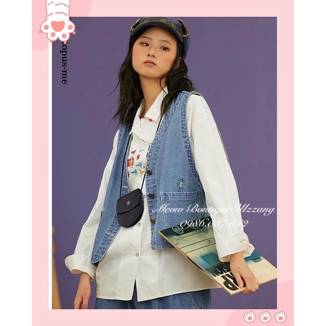 Áo gile denim áo gile bò túi trước hoạ tiết thêu dáng unisex phong cách ulzzang có ảnh thật ở cuối