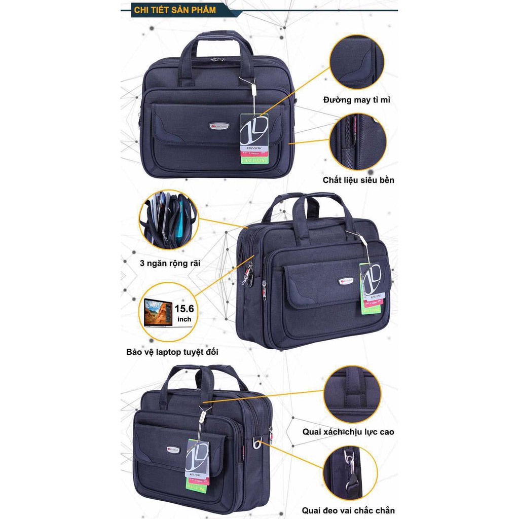 Cặp laptop thời trang nam nữ, có quai đeo chéo, chống nước Kim Long KL12 đen | BigBuy360 - bigbuy360.vn