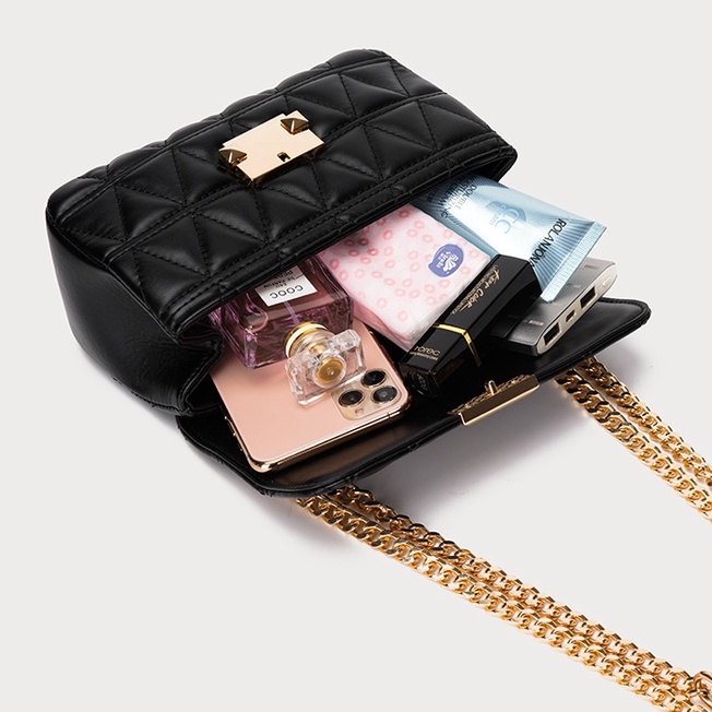 🌸Hàng Order🌸 Túi Xách Nữ CEEKAY Kẻ Lưới Nắp Bấm Vàng Quai Da Phối Xích Sang Chảnh Nữ Tính 🌸Hàng Quảng Châu