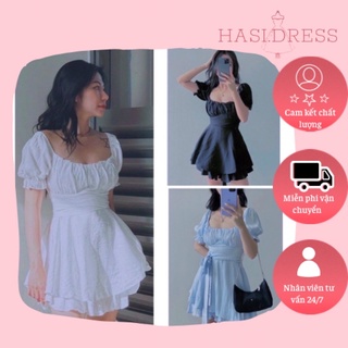 Váy babydoll dáng xoè trễ vai cổ vuông có quần bên trong lịch sự dễ thương