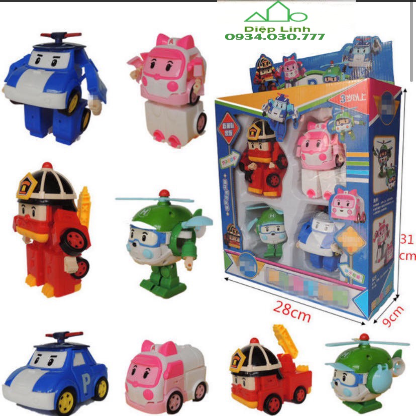 Bộ 6 xe Robocar Poli biến hình-Đồ Chơi Biến Hình Biệt Đội Xe Cứu Hộ Robocar Poli-Đồ Chơi Xe Poli Biến Hình