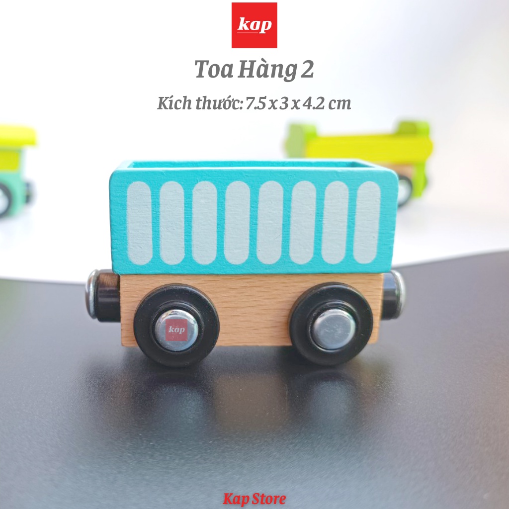 Bộ 3 toa xe lửa gỗ, tàu hỏa gỗ, xe chơi được trên đường ray gỗ