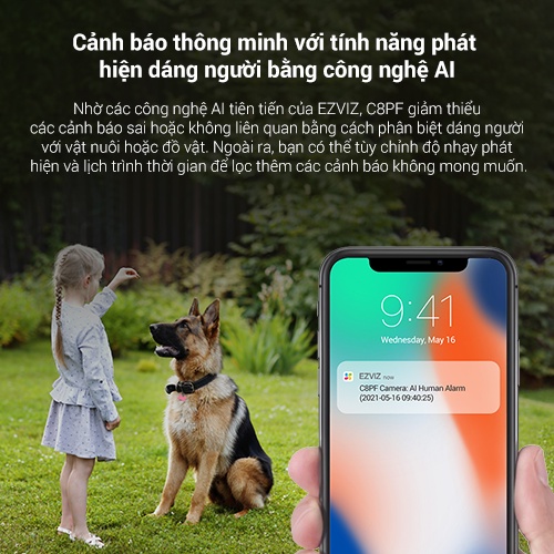 Camera WI-FI EZVIZ C8PF 2MP, Ngoài Trời 360 Độ, Đàm Thoại 2 Chiều,Nhận Diện Người AI