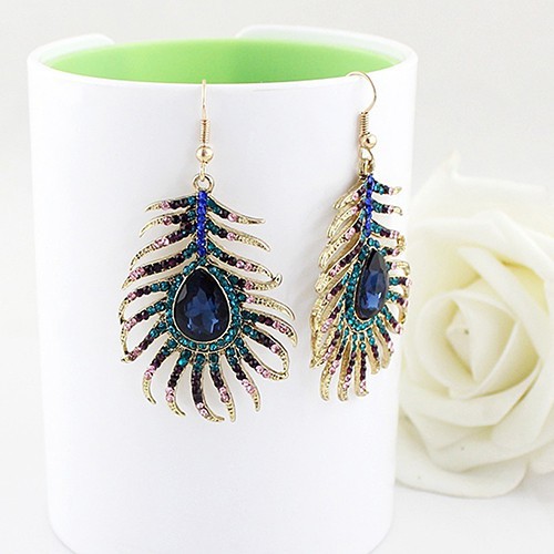 Hoa tai mặt hình chim công phong cách Retro