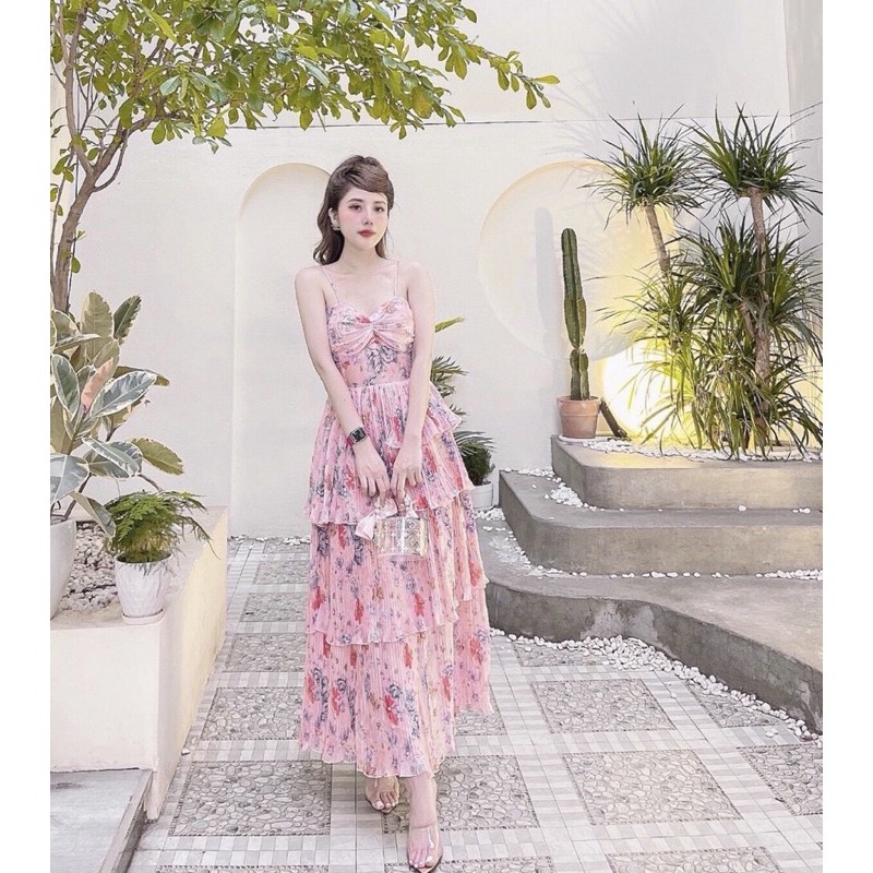 Váy hoa hai dây dập ly