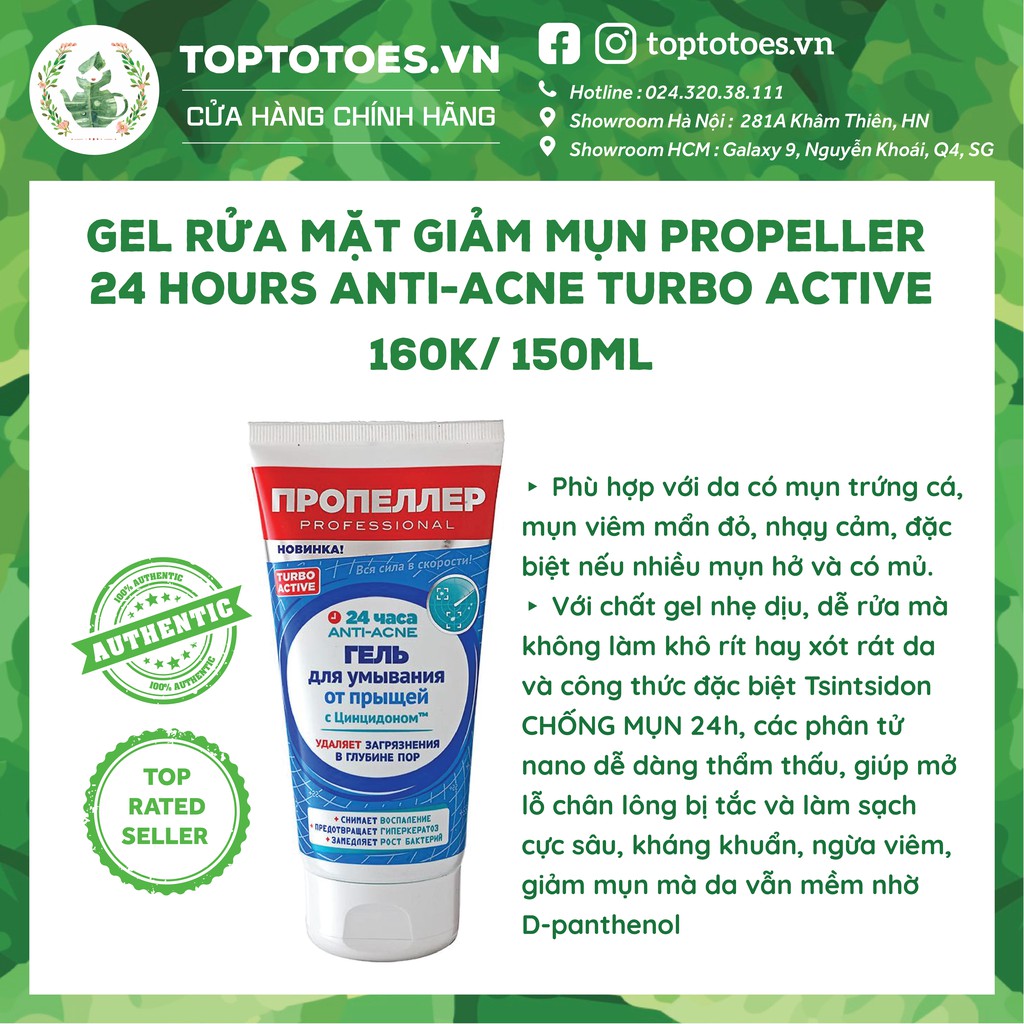 [Mã SKAMPUSH11 giảm 10% đơn 200k] Gel rửa mặt Propeller 24 Hours Anti-acne Turbo Active giảm mụn, ngừa viêm