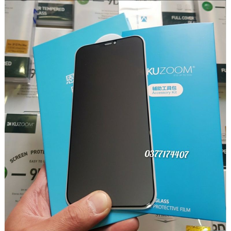 _Kính cường lực Kuzoom 9D 2in1 chống nhìn trộm, chống vân tay cho iPhone 13, 14 Plus 12 Pro12 Pro Max