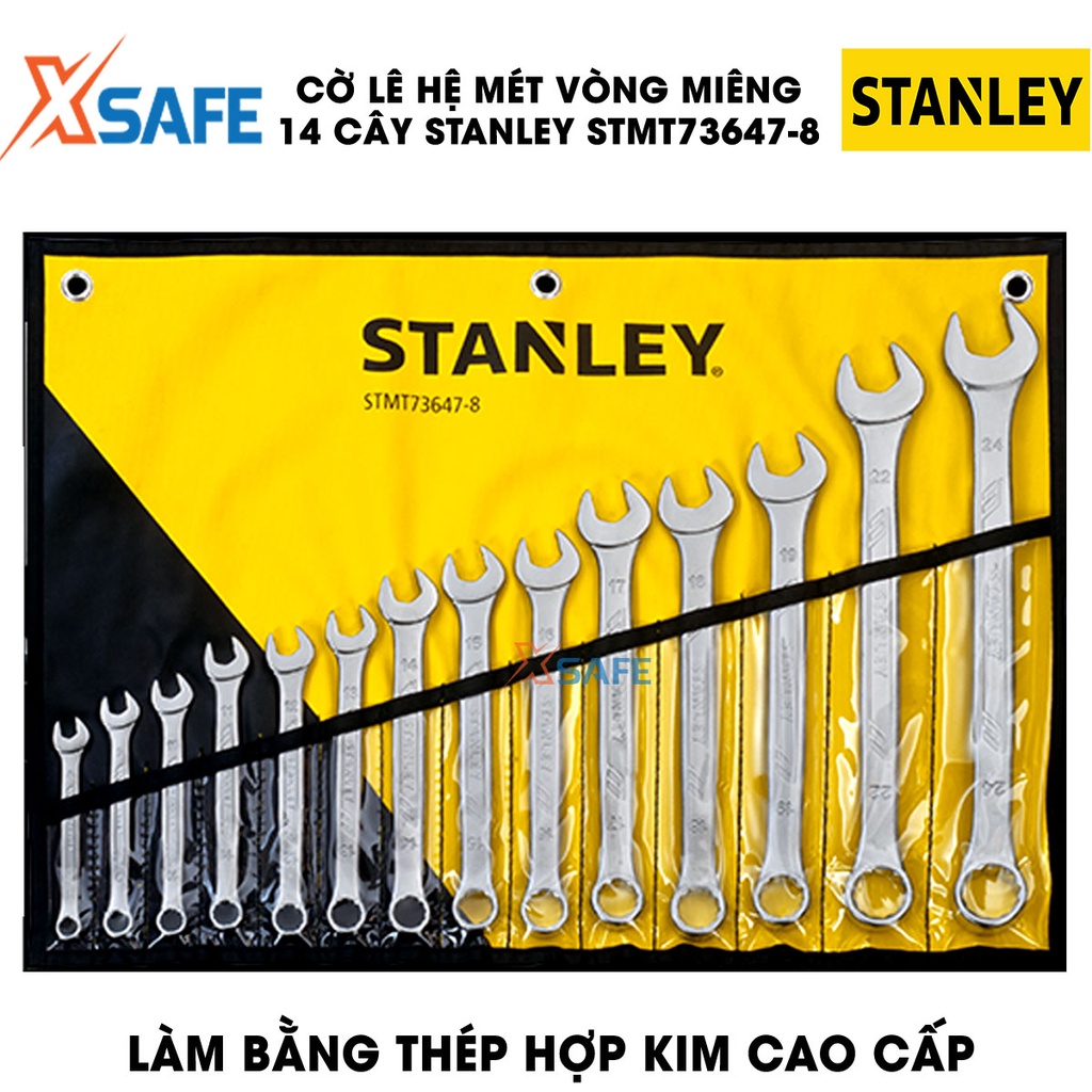 Cờ lê vòng miệng hệ MÉT STANLEY STMT73647-8 thép hợp kim cao cấp Bộ 14 cờ lê Stanley các size phổ biến, kèm túi đựng