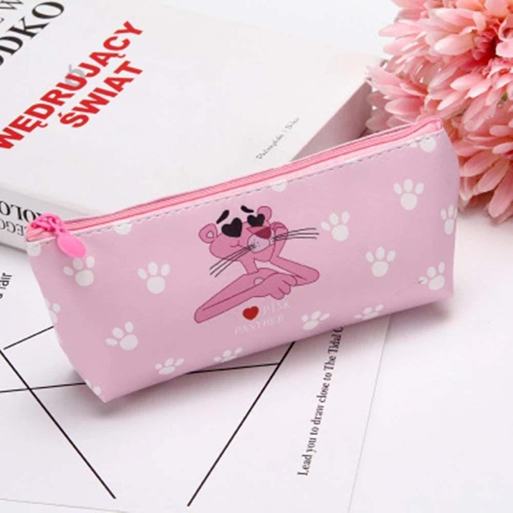 Túi Đựng Bút Bằng PU Chống Nước Sức Chứa Lớn In Hình Báo Hồng Ốp