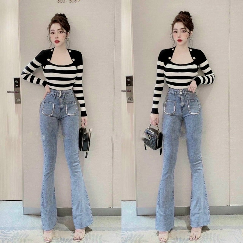Áo kiểu cổ vuông phối Nút