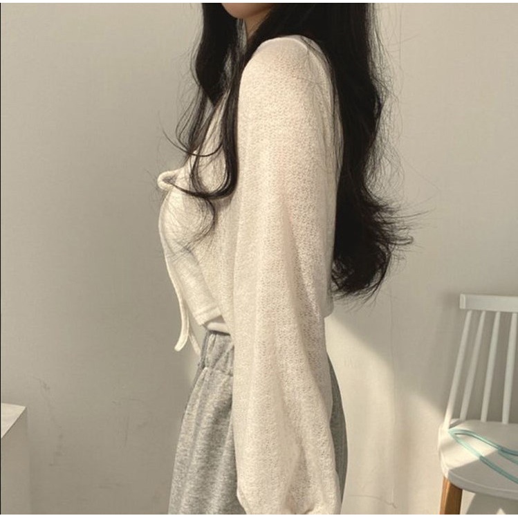 Áo khoác cardigan XIAOZHAINV mỏng dáng ngắn phong cách Hàn Quốc vintage 3 màu lựa chọn