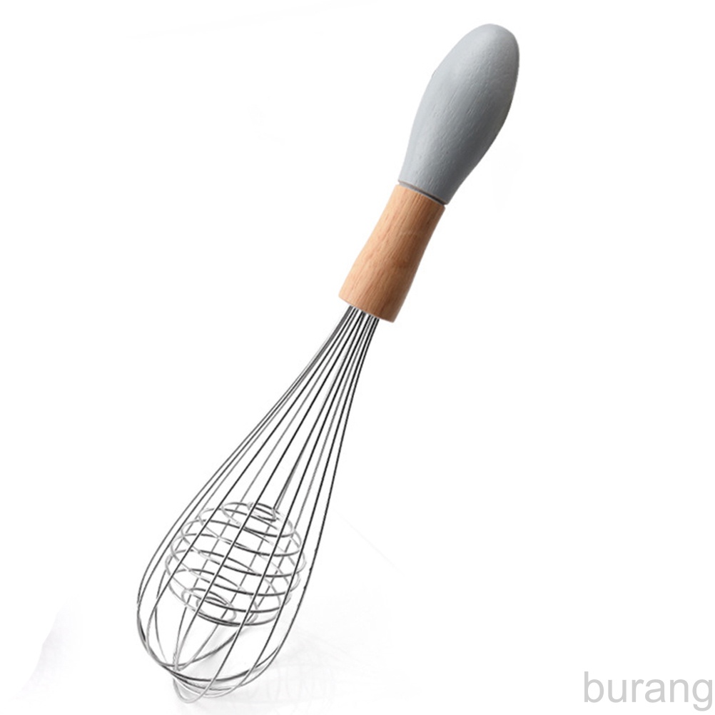 10/12 Inch Stainless Steel Eggbeater Kitchen Wire Egg Whisk with Non-slip Wooden Handle burang