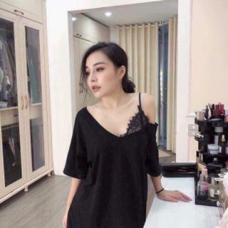 Áo thun rớt vai phối ren