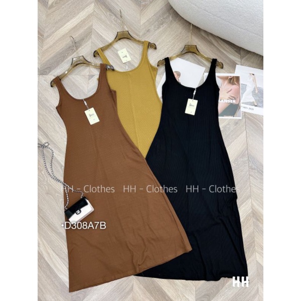 Đầm Dài Ba Lỗ Dáng Suông Váy Maxi Thiết Kế 2 Dây Dáng Vintage Cổ Chữ U Ôm Tôn Dáng Thun Trơn Mịn