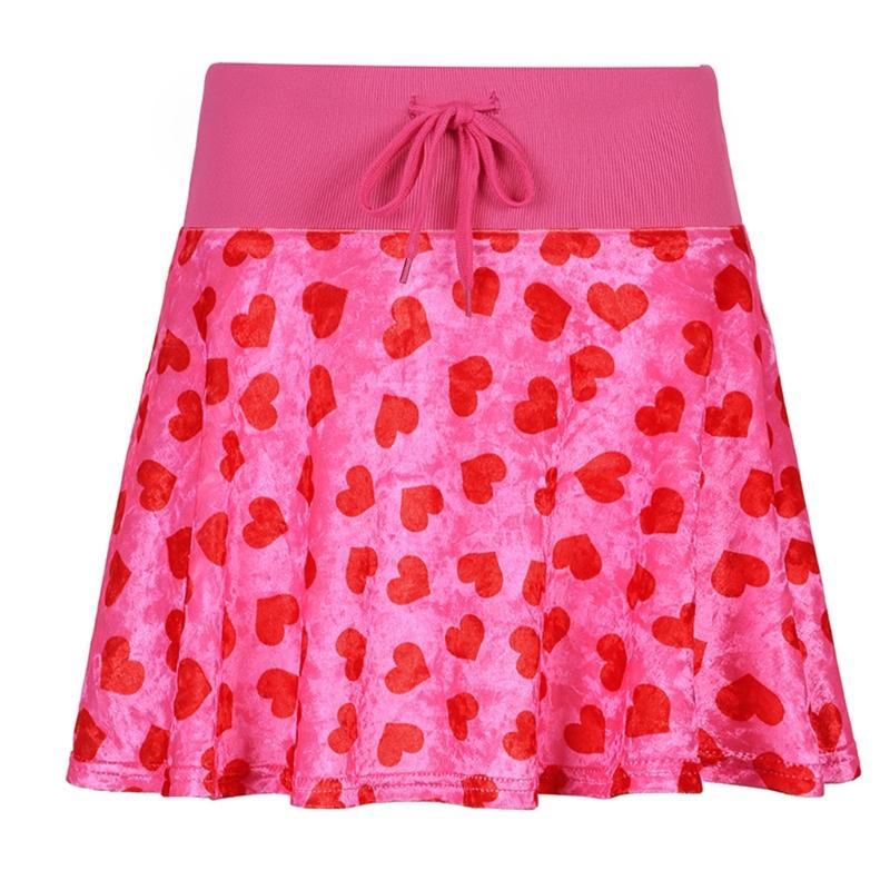 Chân váy chữ A mini lưng cao vải nhung xếp ly màu hồng ngọt ngào phong cách Harajuku cho nữ
