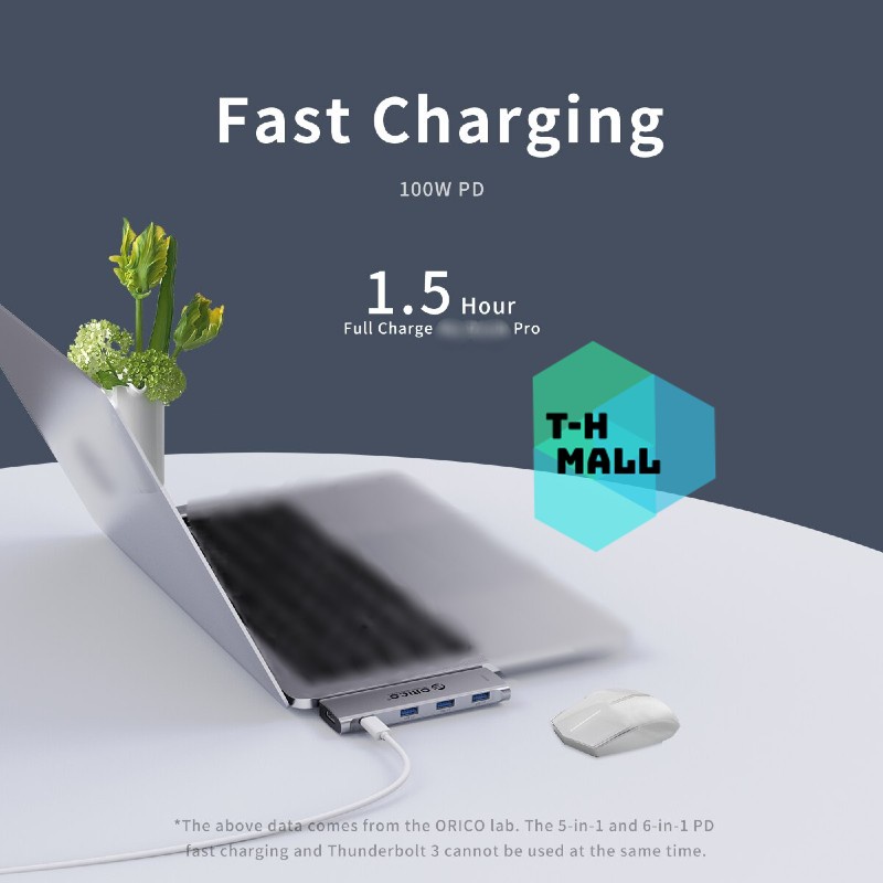 Bộ Hub chuyển đổi chia cổng 5 trong 1 Orico USB type C kép sang HDMI USB 3.0 dành cho máy tính táo Pro