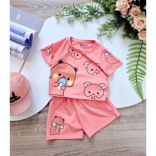 Bộ short thun bé gái in gấu, size đại.