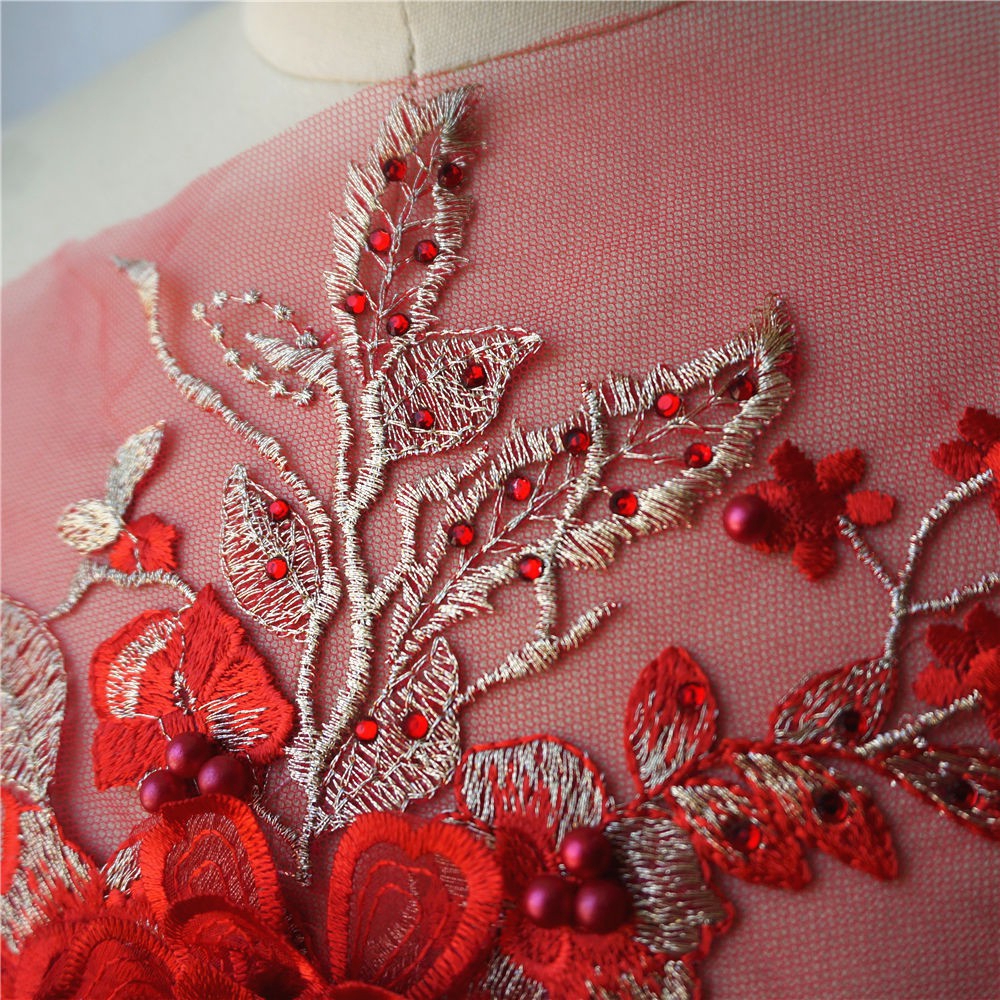 Miếng Vải Tuyn Thêu Ren Đính Hạt Dùng May Váy Cưới diy