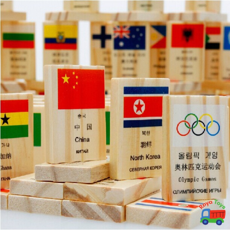 Đồ chơi gỗ, 100 quân domino cờ các quốc gia cho bé xếp hình tập nhận biết quốc kì bằng 4 thứ tiếng | giáo cụ Montessori