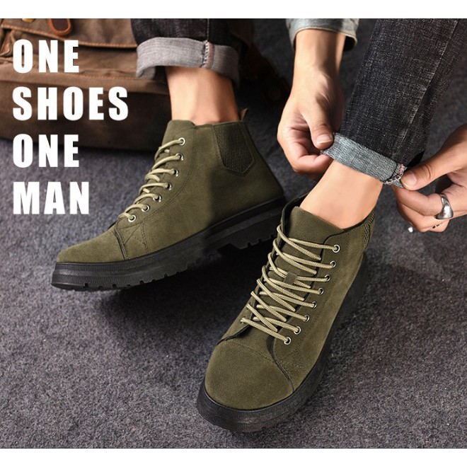 [TRỢ SHIP_ÊM CHÂN] Giày boot nam cổ thấp combat boots da lộn trơn chống trượt, hàng Quảng Châu SM008