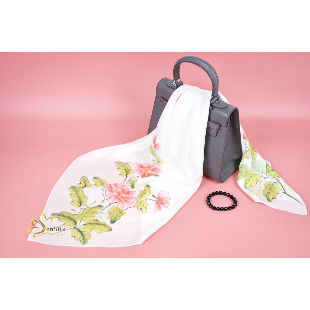 Khăn Lụa Bảo Lộc Vẽ Tay Hoa Mẫu Đơn – Quà Tặng 20/11