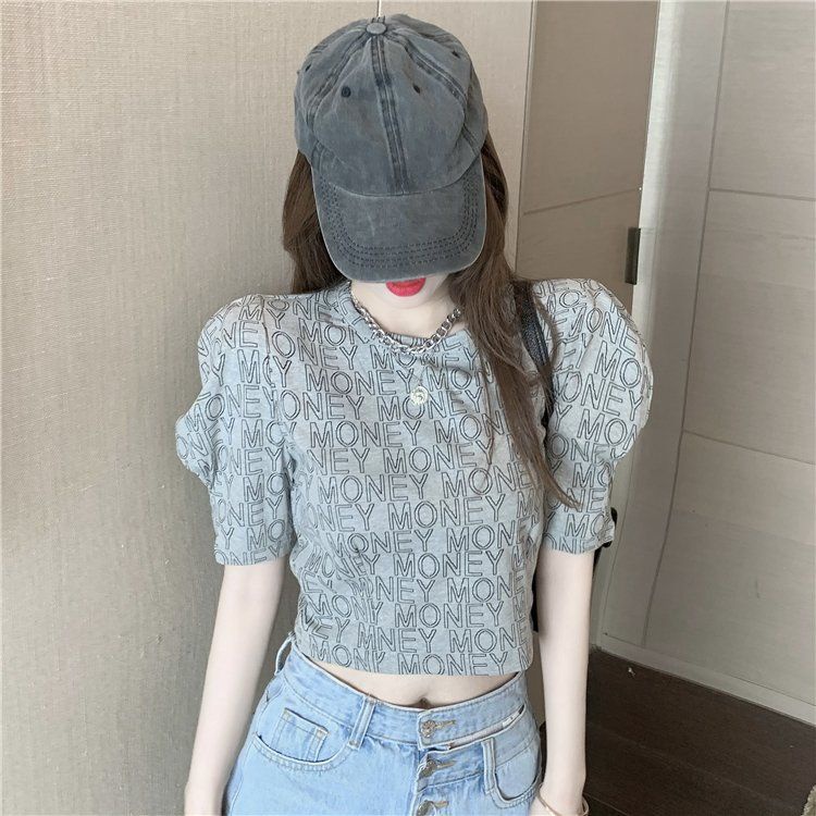Áo Thun Cotton Nguyên Chất Tay Ngắn Phồng Thời Trang Mùa Hè 2021